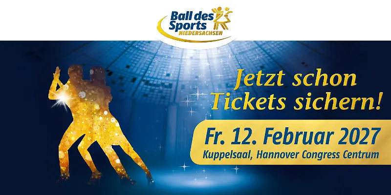 Werbeplakat für den Ball des Sports Niedersachsen mit Datum und Veranstaltungsort.